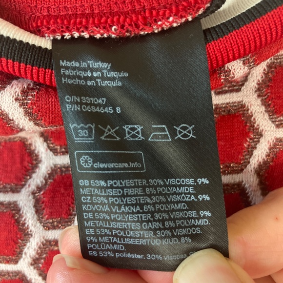 GP&J BAKER X H&M Red White Black Metallic Honeycomb Pattern Mini Skirt women's S - Picture 9 of 16